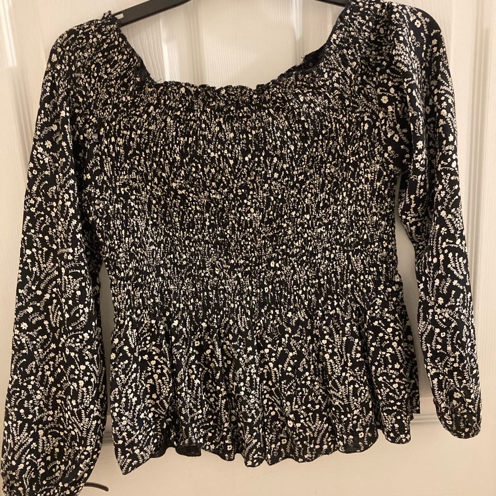 Floral black and white off the shoulder top